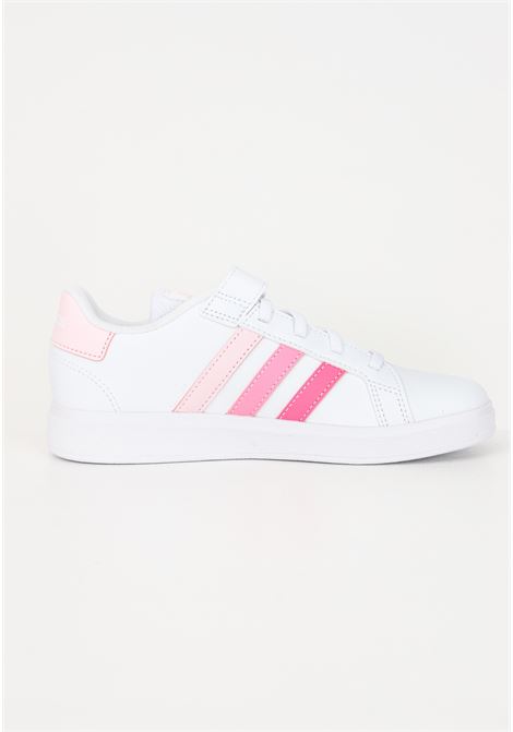 White sneakers with pink stripes for Grand Court girls ADIDAS PERFORMANCE | IG4838.